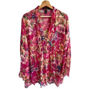 Lauren Ralph Lauren Womens Black Label Floral Silk Top Size 2X Relaxed Feminine